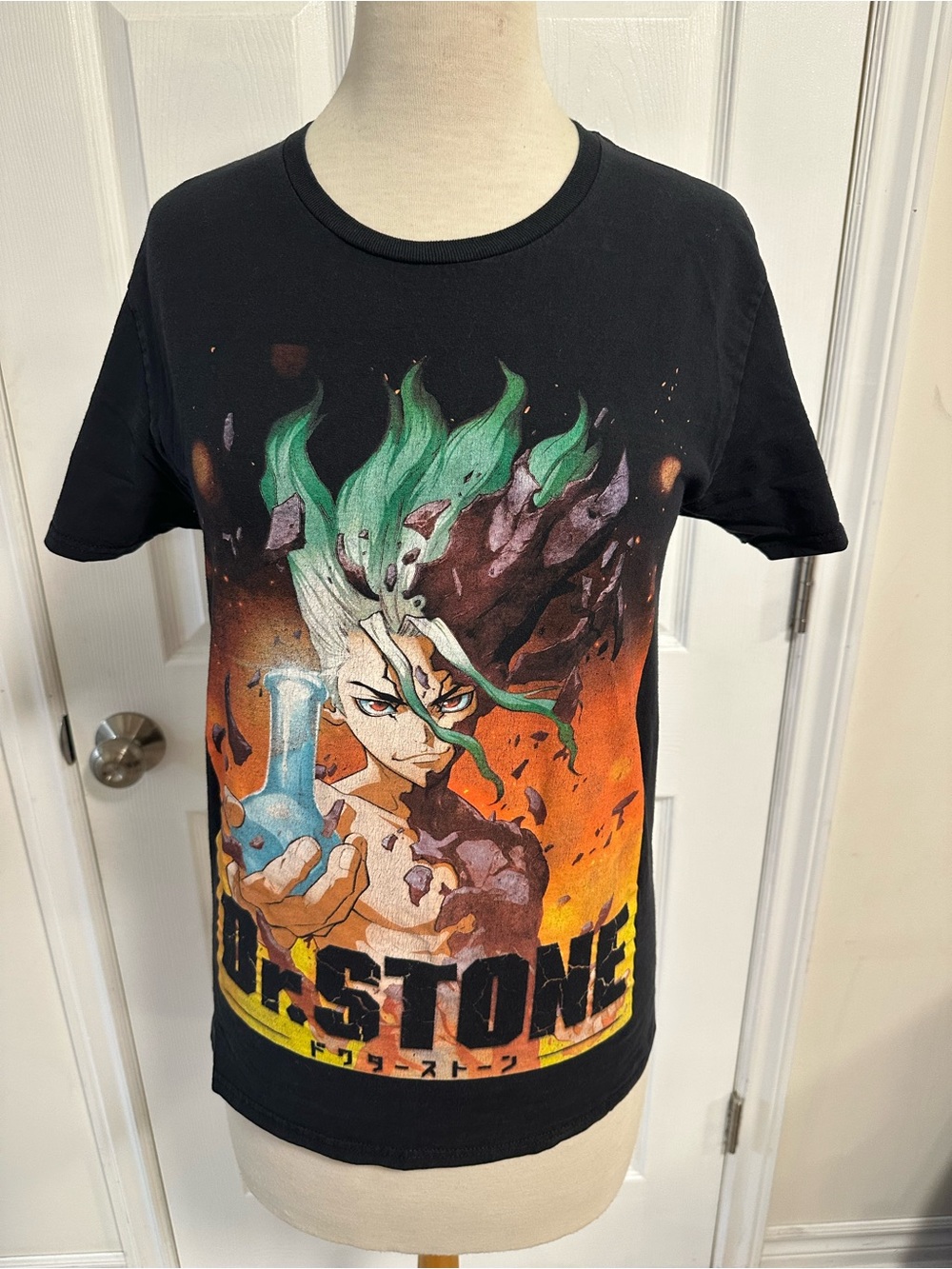 Hot Topic Black Tee with Green Hair Anime Graphic